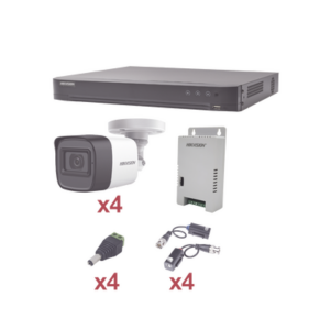 KIT TurboHD 1080p / DVR 4 Canales / 4 Cámaras Bala (exterior 2.8 mm) / Transceptores / Conectores / Fuente de Poder Profesion