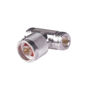 Adaptador en T, de Conector N Macho a Doble N Hembra, Plata/ Oro/ Teflón. - RF INDUSTRIES,LTD