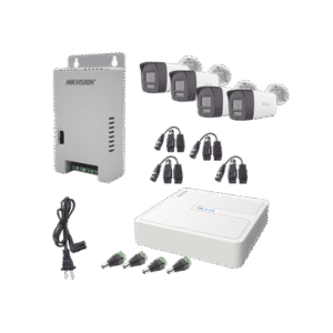 Kit HiLook Audio Bidireccional TurboHD 1080p / DVR 4 Canales / 4 Cámaras Bala (Exterior) con Bocina y Micrófono Integrado / 1