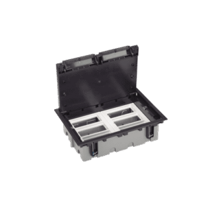 Caja de Suelo o Piso Falso / Capacidad para 6 Módulos / Espacio Embellecedor / Profundidad Ajustable 90 a 120 mm / Agujeros P