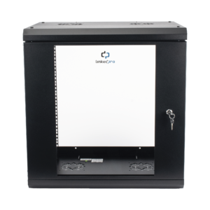 Gabinete de Pared de 12U con Puerta de Cristal Templado, 455 mm de Profundidad, Rack de 19”, Acero Reforzado Color Negro. - L