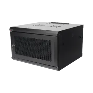 Gabinete de Pared PRECISION 19'' 6UR (455mm) - Puerta Perforada Incluye: 2 Ventiladores y Panel Cepillo