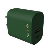 CARGADOR DE PARED HUNE HURON SUSTENTABLE 2 PUERTOS (USB A + TIPO C) CARGA SIMULTANEA (BOSQUE) - Hune
