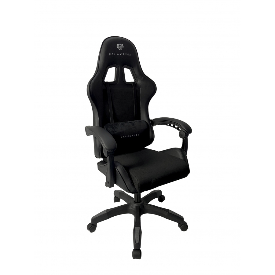 SILLA GAMER BALAM RUSH POWER RUSH V2 BLACK EDITION / INCLINACION 135 GRADOS / TELA Y PIEL SINTETICA / MAX 120 KG / COJIN LUMB