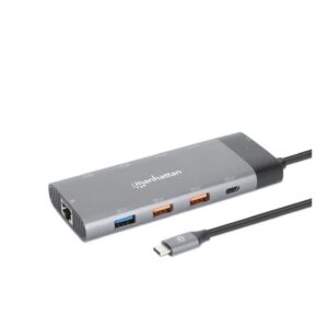 DOCKING USB-C , MANHATTAN, 130714 ,10 PTOS, 2XHDMI, 5XUSB-A, USB-C, USB-C PD, RJ45, TARJETA SD-MICROSD