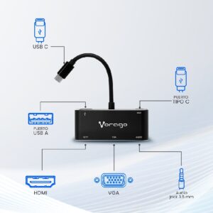 CONVERTIDOR VORAGO 5 EN 1 ADP-350 USB TIPO C A HDMI,VGA,USB 3.0,JACK 3.5MM,PD - Vorago