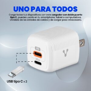 CARGADOR PARA PARED AU-355 FAST CHARGE 3.0 A 1 USB C 30W BLANCO - Vorago