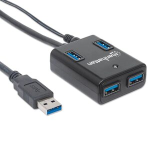 HUB USB,MANHATTAN,162302, V3.0 4 PTOS CON FUENTE, NEGRO - Manhattan