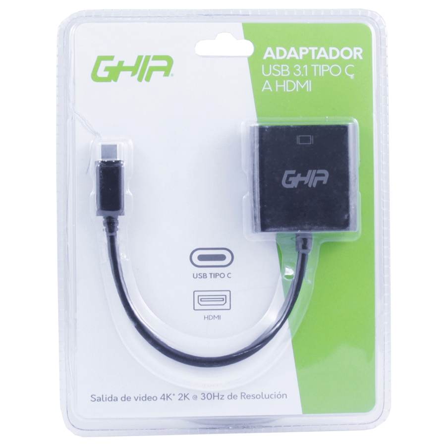 ADAPTADOR GHIA CONVERTIDOR USB 3.1 TIPO C MACHO A HDMI HEMBRA / SALIDA DE VIDEO 4K - Ghia