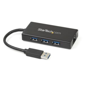 HUB USB 3.0 DE ALUMINIO CON CABLE – CONCENTRADOR DE 3 PUERTOS USB CON ADAPTADOR DE RED ETHERNET GIGABIT EXTERNO – STARTECH.CO