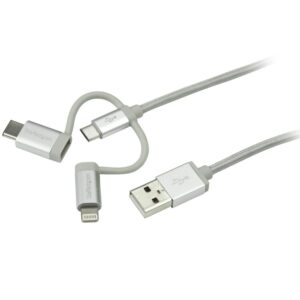 CABLE TRENZADO DE 1M USB A LIGHTNING USB-C Y MICRO USB - CABLE CARGADOR PARA TELFONO CELULAR IPHONE IPAD TABLET - STARTECH.COM MOD. LTCUB1MGR