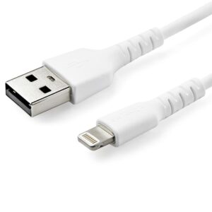 CABLE DE CARGA DE 1M USB A LIGHTNING – CABLE LIGHTNING CERTIFICADO MFI APPLE – CABLE LIGHTNING DE SERVICIO PESADO – BLANCO – 