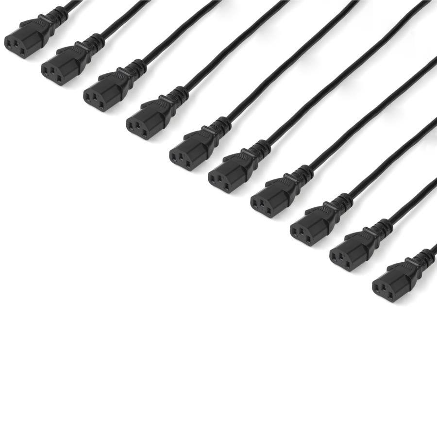PAQUETE DE 10 CABLES DE CORRIENTE DE 3M ESTANDAR DE ALIMENTACION PARA COMPUTADORA – 18 AWG – NEMA5-15P A C13 – 10A 125V – STA