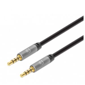 CABLE AUDIO,MANHATTAN,355988, ESTEREO 3.5MM M-M 1.0M NEGRO/ALUMINIO PLATEADO - Manhattan