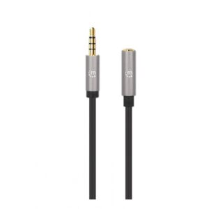 CABLE AUDIO ESTEREO, MANHATTAN, 356039, 3.5MM EXTEN. M-H 2.0M NEGRO/ALUMINIO PLATEADO - Manhattan