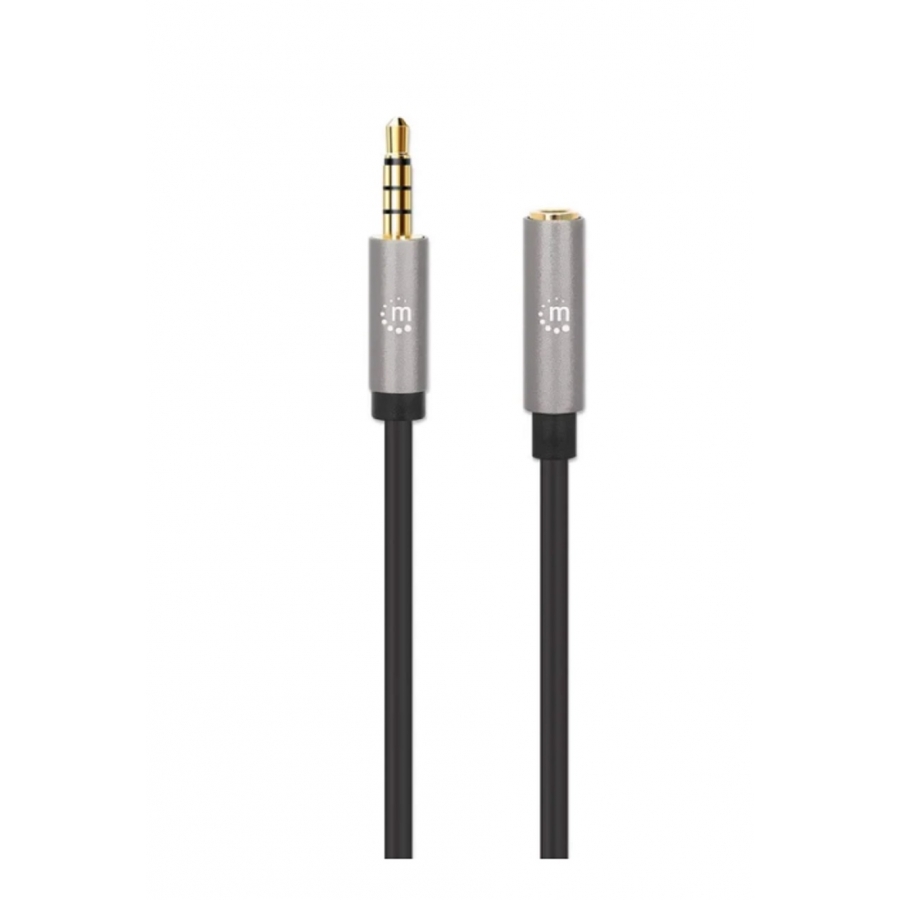 CABLE AUDIO ESTEREO, MANHATTAN, 356039, 3.5MM EXTEN. M-H 2.0M NEGRO/ALUMINIO PLATEADO - Manhattan