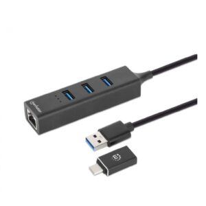 ADAPTADOR DE RED,MANHATTAN,180894, GB USB A/C +HUB 3 PTOS V3.0 - Manhattan