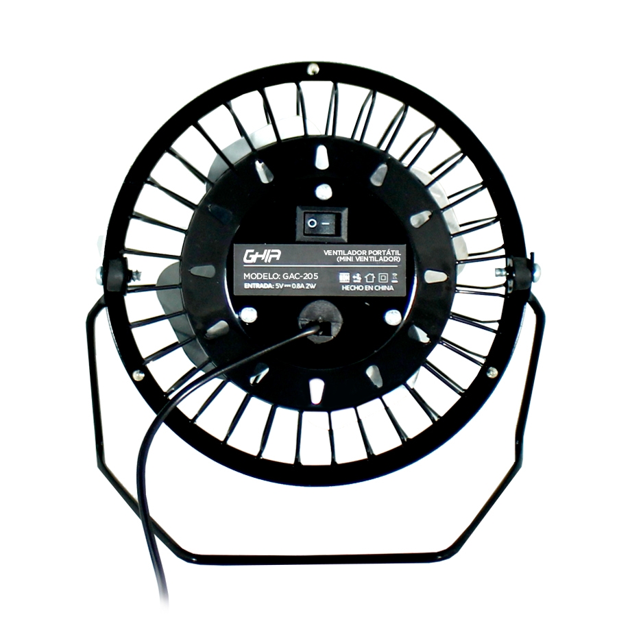 MINI VENTILADOR DE ESCRITORIO GHIA METALICO COLOR NEGRO ALIMENTACION USB - Ghia
