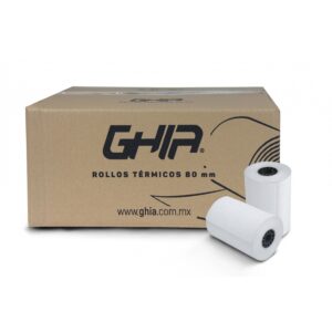 PAQUETE ROLLO PAPEL TERMICO GHIA CTG80N / 80X70 MM /PARA IMPRESORAS DE 80MM / REACCION NEGRO / 50 UNIDADES - Ghia