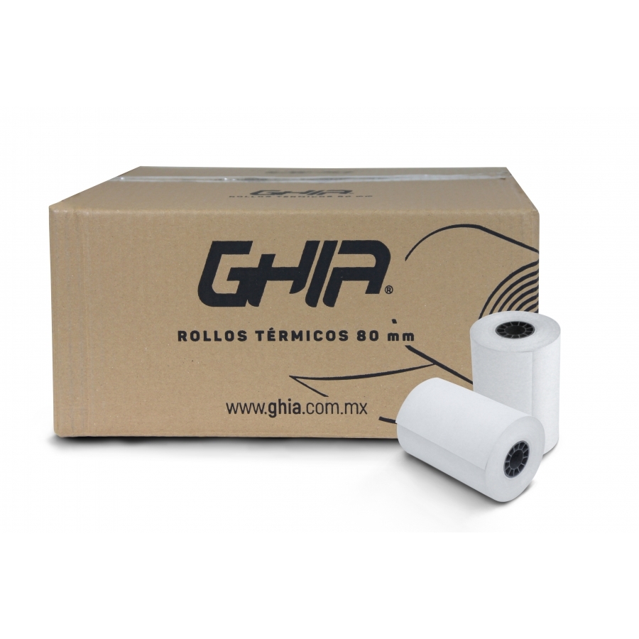 PAQUETE ROLLO PAPEL TERMICO GHIA CTG80N / 80X70 MM /PARA IMPRESORAS DE 80MM / REACCION NEGRO / 50 UNIDADES - Ghia