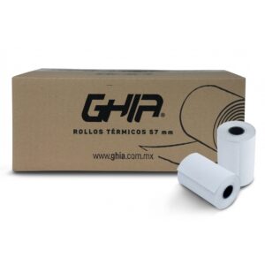 PAQUETE ROLLO PAPEL TERMICO GHIA CTG574N / 57X40 MM /PARA IMPRESORAS DE 58MM / REACCION NEGRO / 50 UNIDADES - Ghia