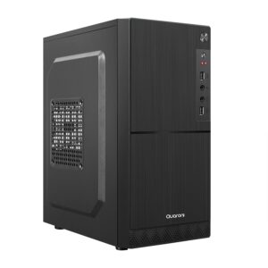GABINETE QUARONI FRENTE ABS, NEGRO TIPO ALUMINO CEPILLADO CON ENCENDIDO Y PUERTOS LATERALES, MICRO ATX / MINI ITX, FUENTE DE 