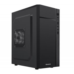 GABINETE QUARONI FRENTE ABS, NEGRO CON FRANJA TIPO FIBRA DE CARBONO, MICRO ATX / MINI ITX, FUENTE DE PODER INCLUIDA DE 500W -