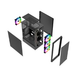 GABINETE BALAM RUSH DRAGONFLY PERFORM AIRCOOL GM590 / MEDIA TORRE / ATX, MICRO ATX, MINI ITX / VENTILADORES RGB / PANEL CRIST