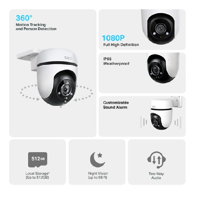 CAMARA IP TP-LINK TAPO C500 WIFI EXTERIOR 2 MP1080P VISION PANORAMICA 360 RESISTENTE AGUA Y POLVO IP65 MICROSD 512GB VISION N