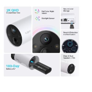 CAMARA WIFI TP-LINK TAPO C420S2 KIT 2 CAMARAS PARA EXTERIOR CON BATERIA RECARGABLE RESOLUCION 2K 1080P IP65 A PRUEBA DE AGUA 