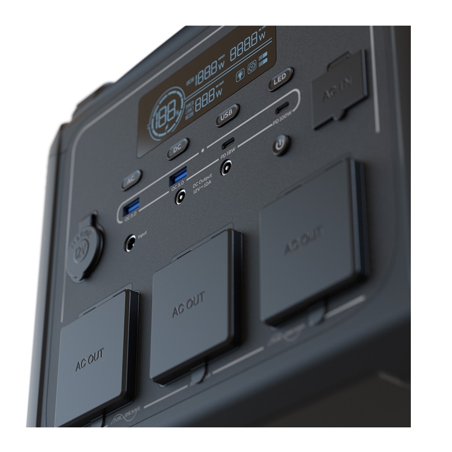 GENERADOR ELECTRICO DE BATERIAS LMFP PORTATIL FORZA SERIE TITAN FPP-T1200 1200W 10 SALIDAS 3AC/8DC 2 PANTALLA LCD PANEL DE CO