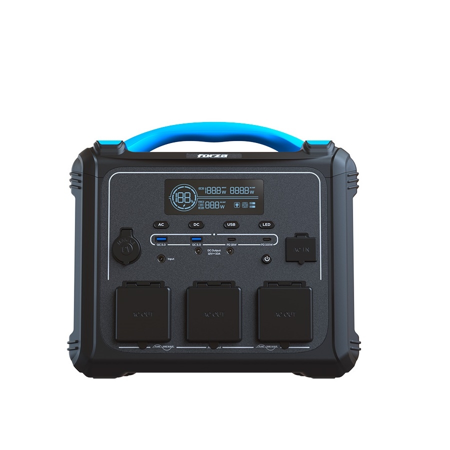 GENERADOR ELECTRICO DE BATERIAS LMFP PORTATIL FORZA SERIE TITAN FPP-T1200 1200W 10 SALIDAS 3AC/8DC 2 PANTALLA LCD PANEL DE CO