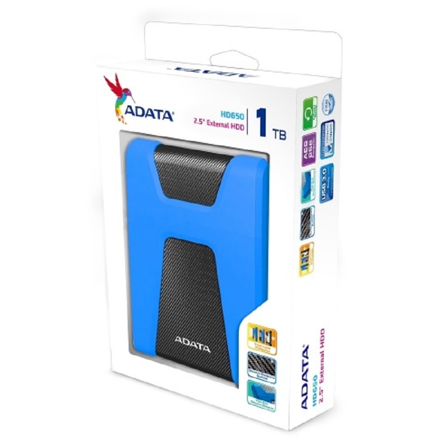 DISCO DURO EXTERNO ADATA HD650 1TB PORTATIL 2.5 USB 3.2 WINDOWS MAC LINUX CONTRAGOLPES COLOR AZUL AHD650-1TU31-CBL - Adata