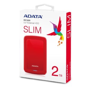 DISCO DURO EXTERNO ADATA HV300 2TB PORTATIL 2.5 USB 3.2 WINDOWS MAC LINUX DASHDRIVE SLIM COLOR ROJO AHV300-2TU31-CRD - Adata