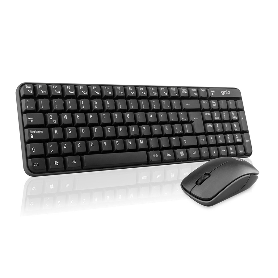 COMBO TECLADO MULTIMEDIA Y MOUSE OPTICO GHIA / GT4000BB / INALAMBRICO / RECEPTOR USB / NEGRO - Ghia