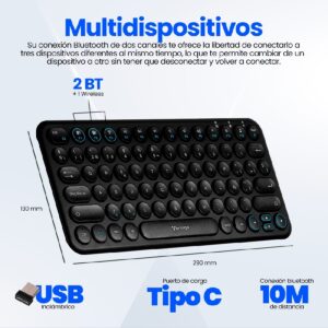 TECLADO MULTIDISPOSITIVO (HASTA 3)/ VORAGO / KBW-400, SLIM REGARGABLE TIPO C 2 BLUETOOTH WIRELESS NEGRO - Vorago