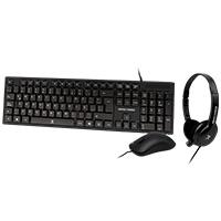 KIT TECLADO / MOUSE / DIADEMA CON MICROFONO INTEGRADO ALAMBRICOS CONECTOR USB / 3.5MM PERFECT CHOICE – NEGRO - Perfect Choice