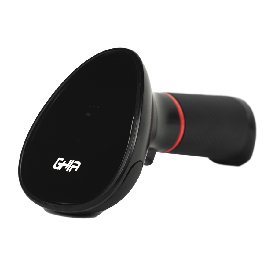 LECTOR DE CODIGOS DE BARRAS GHIA GSW2 / INALAMBRICO / 2D / LED ROJO Y BLANCO / BLUETOOTH / USB / BASE DE CARGA / QR / NEGRO -
