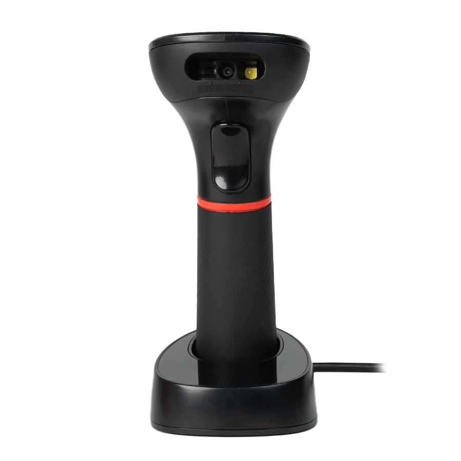 LECTOR DE CODIGOS DE BARRAS GHIA GSW2 / INALAMBRICO / 2D / LED ROJO Y BLANCO / BLUETOOTH / USB / BASE DE CARGA / QR / NEGRO -