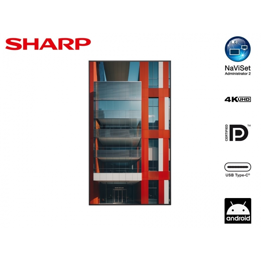 MONITOR PROFESIONAL SHARP DE 55 PN-ME552 UHD 3840 X 2160 18/7, 450 CD/M2 CONT 12001 USB-C HDCP 3 HDMI ANDROID 13 CON 3AÑOS DE