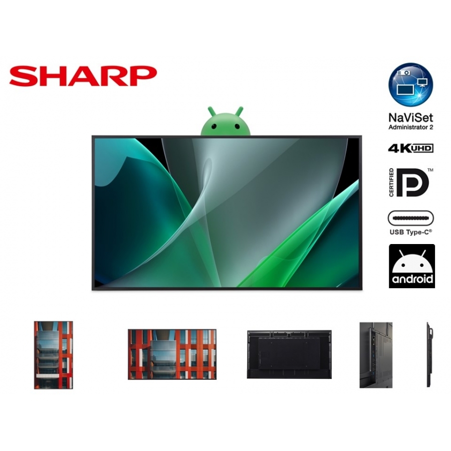 MONITOR PROFESIONAL SHARP DE 55 PN-ME552 UHD 3840 X 2160 18/7, 450 CD/M2 CONT 12001 USB-C HDCP 3 HDMI ANDROID 13 CON 3AÑOS DE