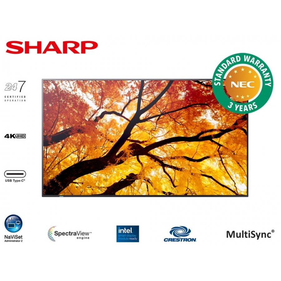 MONITOR PROFESIONAL SHARP DE 55 M552 UHD 3840 X 2160 24/7, 550 CD/M2, 8000:1, HDMI, DISPLAYPORT HDCP, USB, RJ-45, INTEL SDM