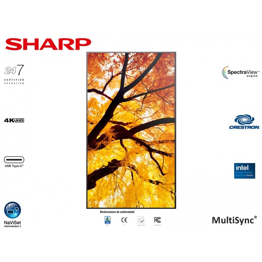 MONITOR PROFESIONAL SHARP DE 55 M552 UHD 3840 X 2160 24/7, 550 CD/M2, 8000:1, HDMI, DISPLAYPORT HDCP, USB, RJ-45, INTEL SDM