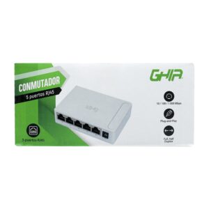SWITCH GHIA 5 PUERTOS RJ45 10/100/1000 MBPS NO ADMINISTRABLE AUTO MDI/MDIX HALF FULL DUPLEX // GIGABIT - Ghia