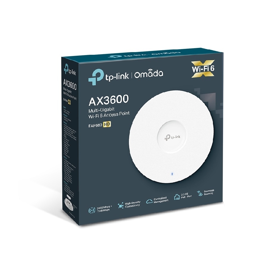 ACCESS POINT | TP-LINK | OMADA EAP660 HD PARA INTERIOR | AX3600 | WIFI 6 | BANDA DUAL 2.4GHZ A 1148MBPS Y 5GHZ A 3550MBPS 1 R