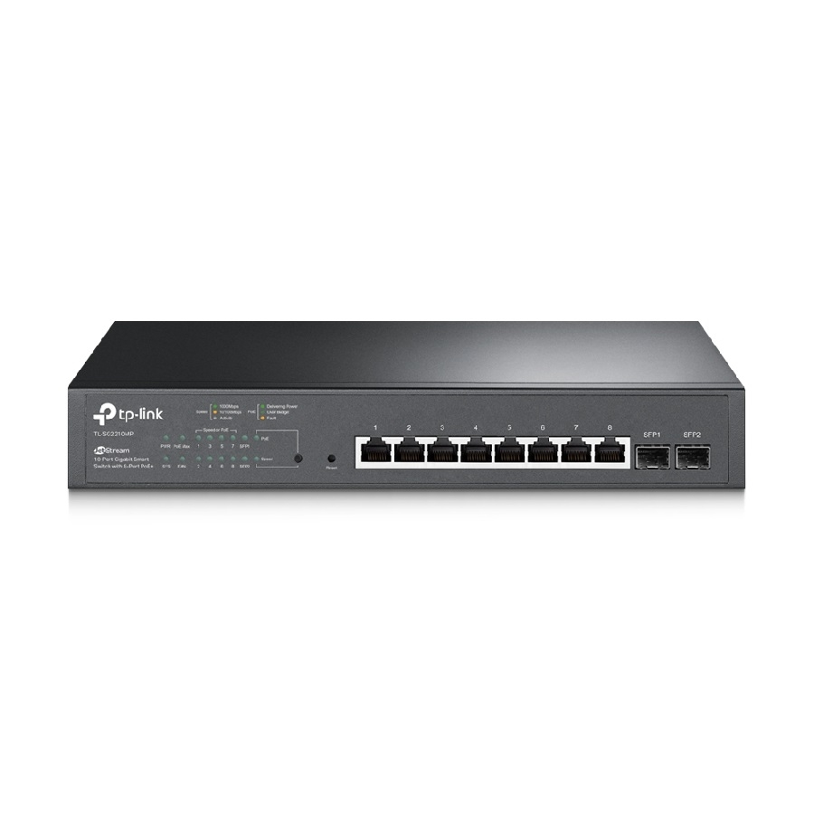 SWITCH TP-LINK SG2210MP GIGABIT ADMINISTRABLE OMADA SDN 8 PUERTOS POE CAPA 2 CON 2 RANURAS SFP GIGABIT 802.3AT/AF 150W PARA E
