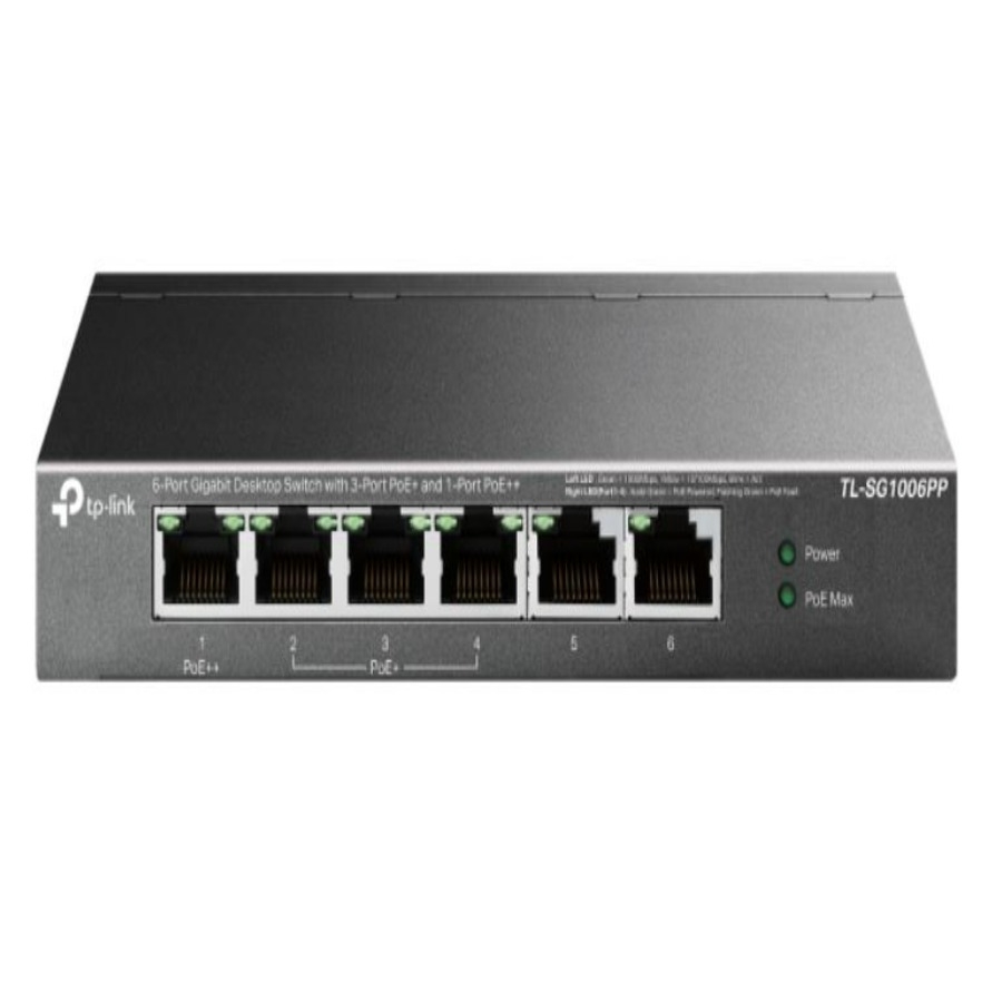 SWITCH | TP-LINK | TL-SG1006PP | SWITCH GIGABIT | 5 PUERTOS | 3 PUERTOS POE+ | 1 PUERTO POE++ | HASTA 250M | CARCASA METAL |