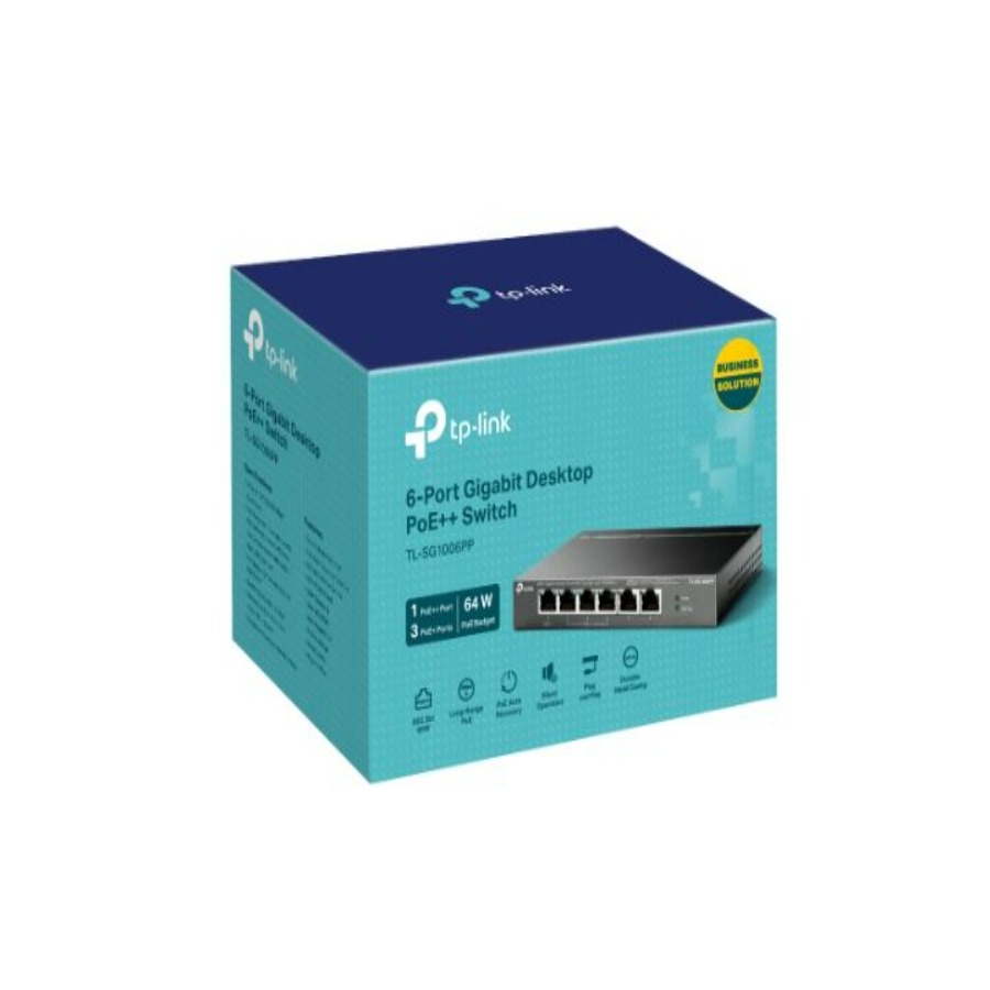 SWITCH | TP-LINK | TL-SG1006PP | SWITCH GIGABIT | 5 PUERTOS | 3 PUERTOS POE+ | 1 PUERTO POE++ | HASTA 250M | CARCASA METAL |