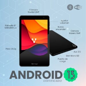 TABLET / VORAGO / PAD-8 KIDS, ANDROID 13 QUADCORE 4GB 64GB DUALCAM WIFI BT GMS FUNDA AZUL