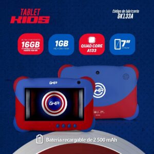 TABLET GHIA 7 KIDS/A133 QUADCORE/1GB RAM/16GB /2CAM/WIFI/BLUETOOTH/2500MAH/ANDROID 11 GO /AZUL - Ghia